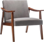Accent Chair with Velvet Upholstery and Solid Wood Frame, Classic Mid-Century Modern Living Room Furniture for Extra Seating, Grey