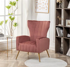 Modern Velvet Accent Chair, Channel Tufted Bedroom, Office or Living Room Furniture with Elegant Metal Legs, 26" Wide Armchair, Rose