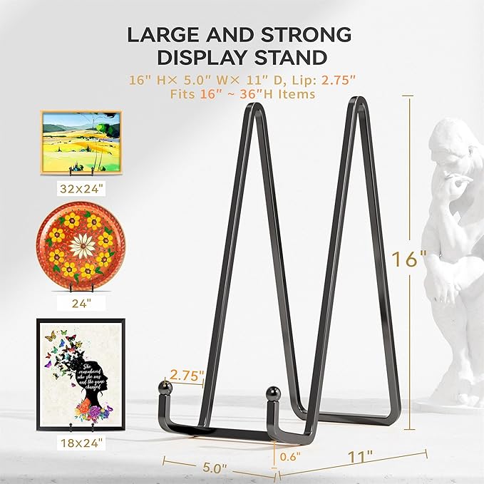 16 Inch Heavy Duty Plate Stand (2 Pack) - Metal Display Easel for Large Plates, Picture Frames, Signs, Posters, Decorative Platters