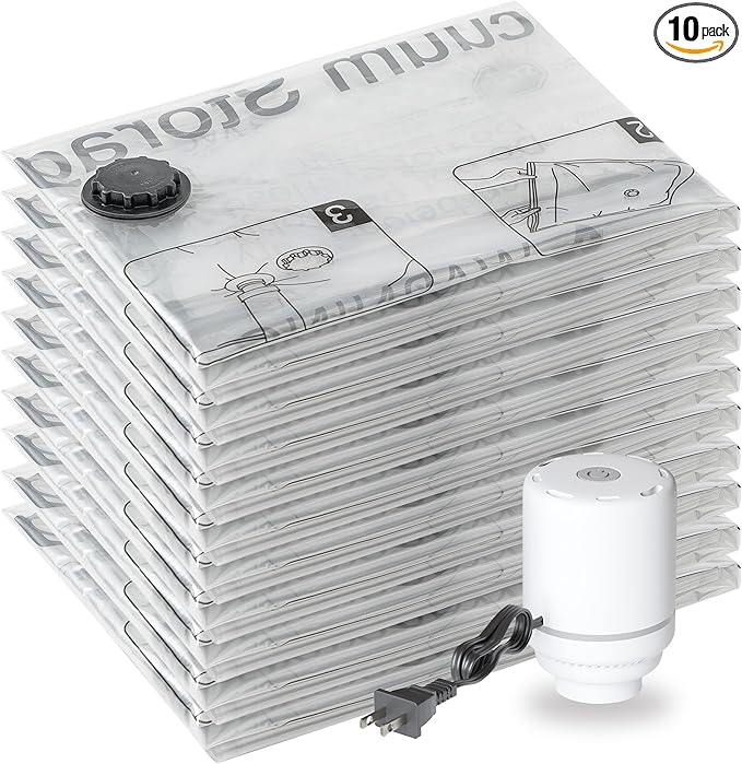 SUOCO 10 Jumbo XXL Vacuum Storage Bags with Electric Pump, Space Saver Bags, Compression Airtight Sealer Bags for Travel, Clothes, Pillows, Comforters, Blankets