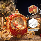 Christmas Snow Globe Carriage with Santa Claus – Vintage 8 Songs Musical Box, Automatic Snowfall, Led Light, USB or Battery Powered,for Christmas Festival Home Fall Decoration Gifts, Red