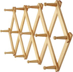 Dseap Accordian Wall Hanger: 16” High Wooden Wall Expandable Coat Rack, Hat Rack Holder, Accordion Hook for Baseball Caps, Coats, Mugs, 13 Peg Hooks, Natural