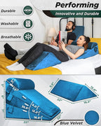 Lunix 5pcs Orthopedic Bed Wedge Pillow Set for Sleeping – Adjustable Post Surgery Back, Leg & Knee Support, Acid Reflux & GERD Relief, Memory Foam Head Pillows, with Hot/Cold Pack, Blue