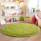 5'x5' Grass Green Round Rug for Bedroom, Ultra Soft Fluffy Circle Rug for Kids Girls Boys Room, Cute Shag Rugs for Living Room Playroom Tent Castle Home Decor Rug