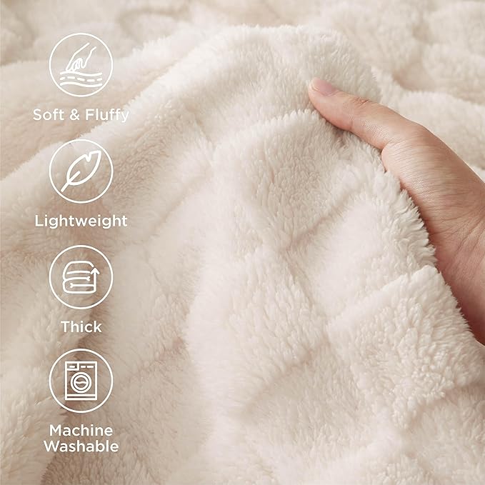 Bedsure GentleSoft Blankets Queen Size for Bed - Super Soft Cozy Blanket for Women Men Girls, Large Fuzzy Fleece Throw for Bedroom Decor, Cream, 90x90 Inches