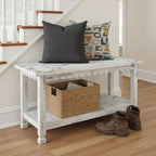 Country Cottage 36-Inch Farmhouse Entryway Bench with Storage Shelf – Solid Pine Wood Bench in Distressed White for Hallway, Bedroom, or Mudroom by Alaterre Furniture
