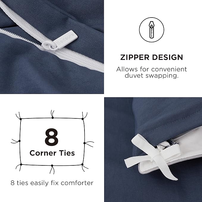 Bedsure Duvet Cover Queen Size with Fitted Sheet - 4 Pieces Prewashed Polyester Extra Soft Bedding Set, Includes 1 Duvet Cover 90x90 Inches with Zipper Closure, 2 Pillow Shams, 1 Fitted Sheet, Navy