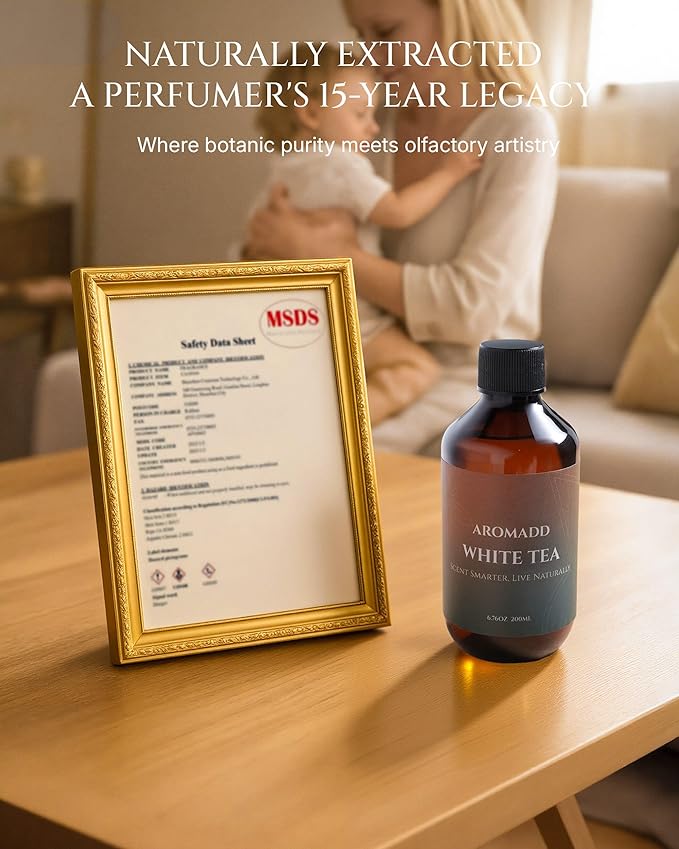 Aromadd White Tea Diffuser Oil Inspired by Luxury Hotel Scent, Essential Oils for Waterless Diffuser, White Tea & Bergamot, Long-Lasting & Natural Home Fragrance - 6.76 fl oz (200 mL)