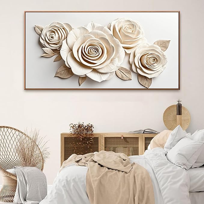 Canvas White Large Wall Art For Living Room Home Wall Decor Modern Canvas Art Wall Decor 29 x 58 Inches Elegant Flower Wall Art Picture For Bedroom Hotel Office Artwork With Framed