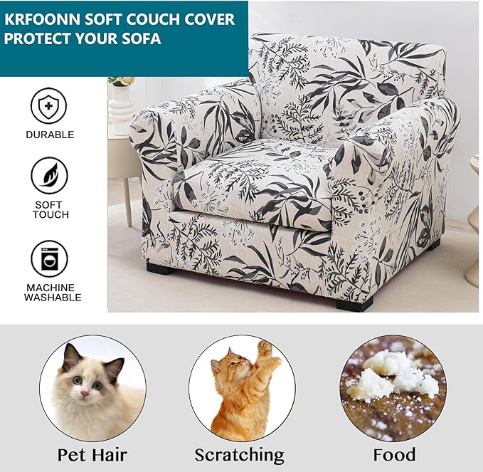 KRFOONN 2 Piece Chair Covers Printed Sofa Covers Couch Covers Washable Armchair Sofa Couch Slipcover Furniture Protector with Elastic Bottom for Living Room (Armchair, Color34), Small