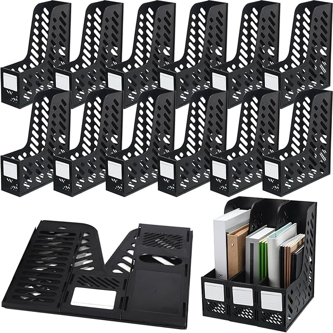 Glenmal 12 Pack Magazine Organizers Binder Organizer for Desk Plastic Vertical File Holder Magazine Racks Desk Accessories for Office, Home, or School (Black)