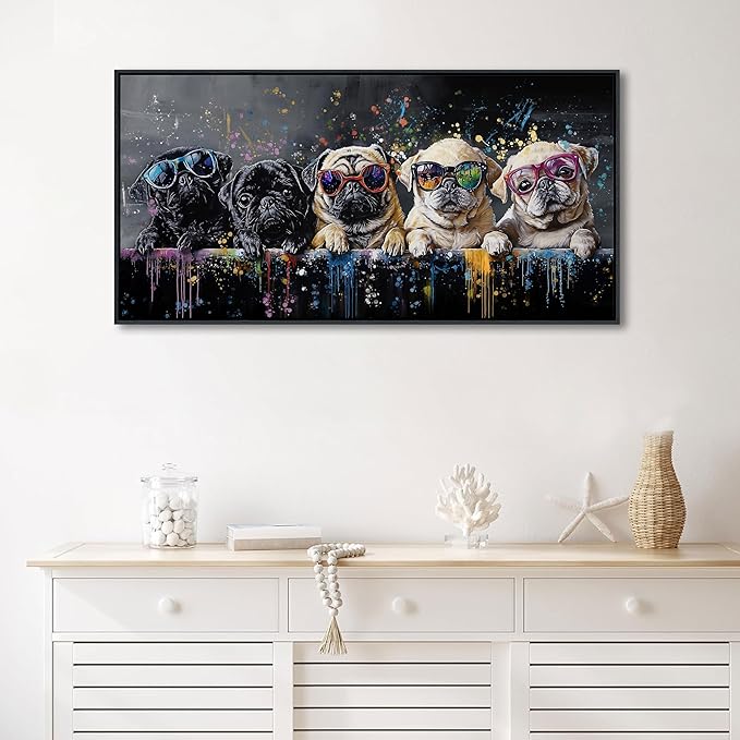 XLSJERST God Picturs Canvas Artwork 40x20 Inches - Cool Dog Graffiti Black and White Wall Art for Living Room Bedroom Bathroom Game Room Home Decor