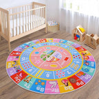 Kids Rugs for Playroom - Soft & Non-Slip 6x6 Feet Round Educational Rug for Learning ABC Alphabet, Numbers, Shapes & Season, Washable Classroom Rug for Toddler Nursery & Kids Room Decor