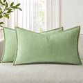 decorUhome Spring Chenille Soft Cozy Throw Pillow Covers 12x20 Set of 2, Modern Farmhouse Boho Velvet Decorative Pillow Cases with Stitched Edge for Couch Sofa Bed Home Decor, Sage Green