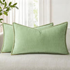 decorUhome Spring Chenille Soft Cozy Throw Pillow Covers 12x20 Set of 2, Modern Farmhouse Boho Velvet Decorative Pillow Cases with Stitched Edge for Couch Sofa Bed Home Decor, Sage Green