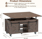 40” Farmhouse Coffee Table Bilateral Lift Top with Sliding Barn Door Movable Rustic Square Center Table with Large Hidden Storage Compartment Lifting Tabletop for Home Living Room,Office (Dark Brown)