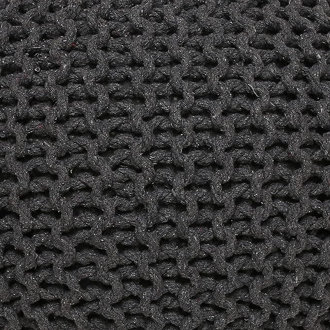 REDEARTH · Round Pouf Foot Stool Ottoman - Cotton Hand Knitted Dori Pouffe - Cord Boho Home Décor - Stuffed Cable Poof for Living Room - Bedroom (19.5"x19.5"x14") - Dark Gray, Set of 2
