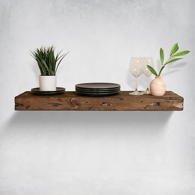Urbandi Rustic Distressed Floating Shelves, Set of 2, Handmade Out of Pine Wood, 3 Inch Thick, Made in USA (Jacobean, 24Lx3Hx8D)