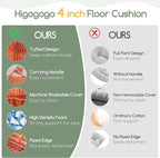 Washable Floor Pillow Cushion for Adults, Meditation Cushion Pillow, Removable Tufted Blended Corduroy Cover, Large Square Floor Sitting for Tatami Living Room or Yoga, 22x22 Inch, Machine Washable