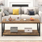 EXCEFUR Modern Coffee Table, Rustic Wood and Metal Living Room Table with Storage Shelf, Industrial Rectangle Center Table, 47 Inch Brown