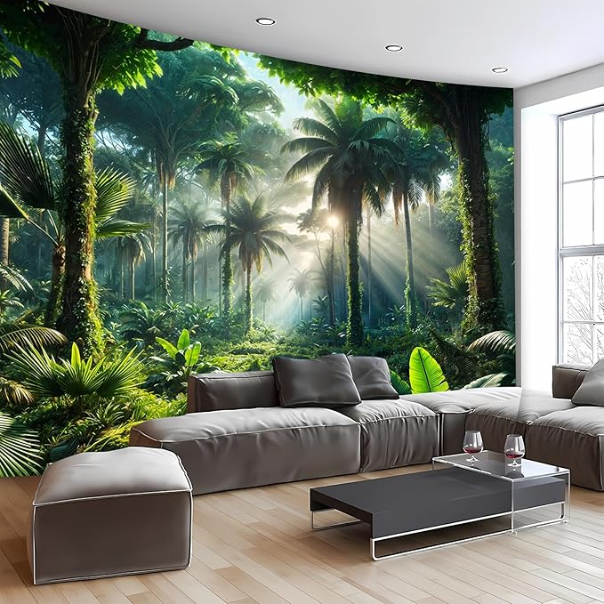 BSFHH Nature Tapestry Forest Tree Sea Cave Wall Hanging, Stream Through Rainforest Landscape Wall Art Tapestry for Bedroom Living room (Rainforest, 79"×59", Unframed)