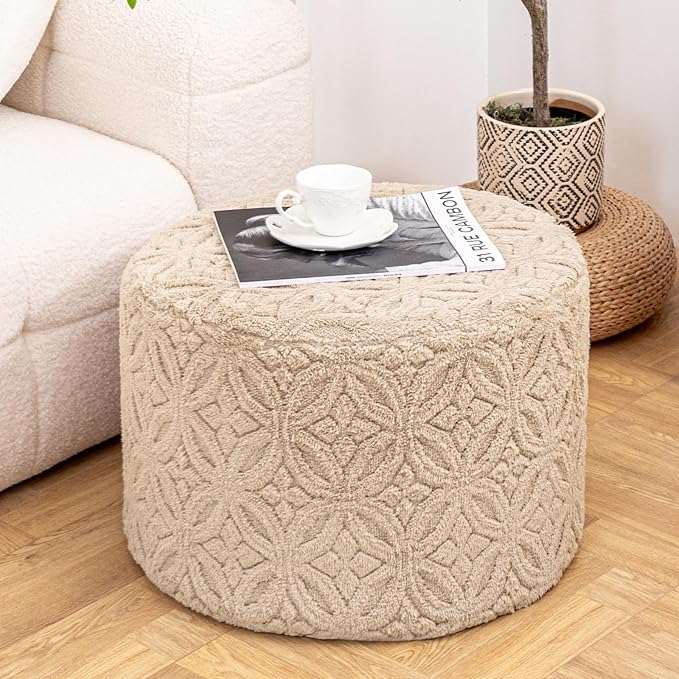 Plush Multi-Functional Ottoman Pouf – Ergonomic Ottoman Foot Rest with Space-Saving Design, Perfect Under Desks, Couches & Sofas (Light Coffee)