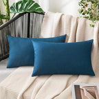 MIULEE Pack of 2 Decorative Outdoor Solid Waterproof Throw Pillow Covers Faux Linen Garden Farmhouse Coastal Cushion Cases for Summer Patio Tent Balcony Couch Sofa 20x12 Inch Blue
