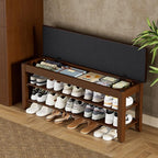 Shoe Rack Bench with Flip-Top Storage, Solid Wood Entryway Bench with Cushion, Adjustable Shelf, for Hallway, Mudroom, Closet – Walnut, 39.4"