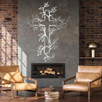 Hotuijxca Cross Metal Wall Art, Tree of Life Crosses Metal Wall Decor, Christianity Wall Art for Living Room, Bedroom(White,19" x 15" / 47 x 38 cm)