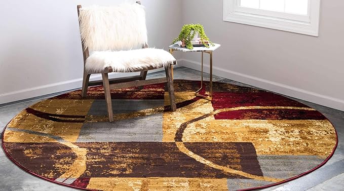 Unique Loom Barista Collection Area Rug - Kouillou (7' 10" Round, Multi/ Brown)