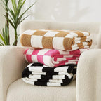 WRENSONGE Checkered Throw Blanket, Burnt Orange Soft Cozy Fluffy Warm Hand Made Throw Blankets for Couch, Sofa, Chair, Bed, Camping, Picnic, Travel Lightweight Bed Blanket - 60"*80"