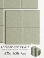 Bumusty Large Felt Bulletin Board, 36" x 24" Cork Board Alternative, 6-Pack Wall Tiles with 4-Compartment Design, 30 Push Pins, 40 Adhesive Tabs, Ideal for Office & Home Decor, Sage