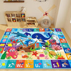 Baby Play Mat for Floor, ABC Kids Play Mat, Sea Animals Kids Rugs for Girls and Boys Playroom, Foldable Rug for Baby Toddler Infants Crawling Playing (Blue, 59X39.4 INCH)