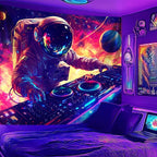 NYZE Astronaut Space Tapestry for Bedroom, Glow in the Dark Room Decor Wall Tapestries, Cool Galaxy Planet Wall Hanging, Wall Hanging for Men Guys Gamer Room Dorm Living Room 90x70 in