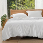 Bedsure 100% Rayon Derived from Bamboo Duvet Cover Queen Size - Lightweight Silky Cooling Comforter Cover Set for Hot Sleepers, Breathable & Moisture-Wicking Bedding Set, White