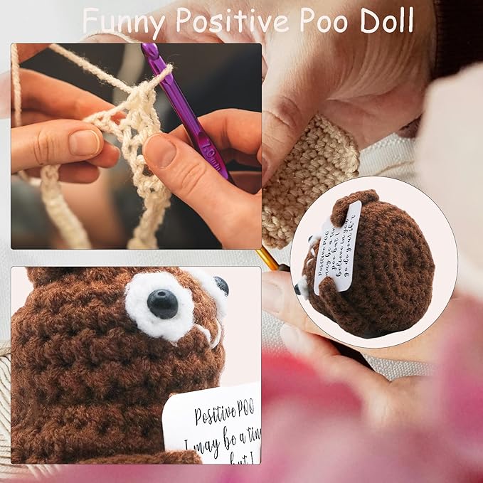 Positive Handmade Emotional Support Pickle Gift, 3.2inch Crochet Doll Inspirational Gifts with Cards, Cute Knitted Funny Gag Gift for Friends Birthday Christmas Home Office Decor