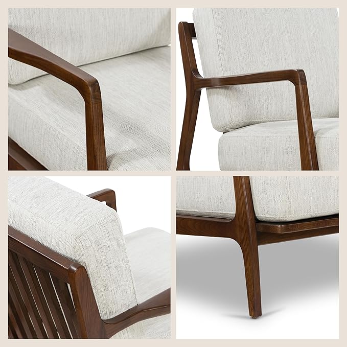 Poly & BARK Verity Fabric Accent Chair – Fabric Armchair with Walnut Wood Frame – Fashion-Forward Lounge Seating for Living Room – Upholstered in Bright Ash