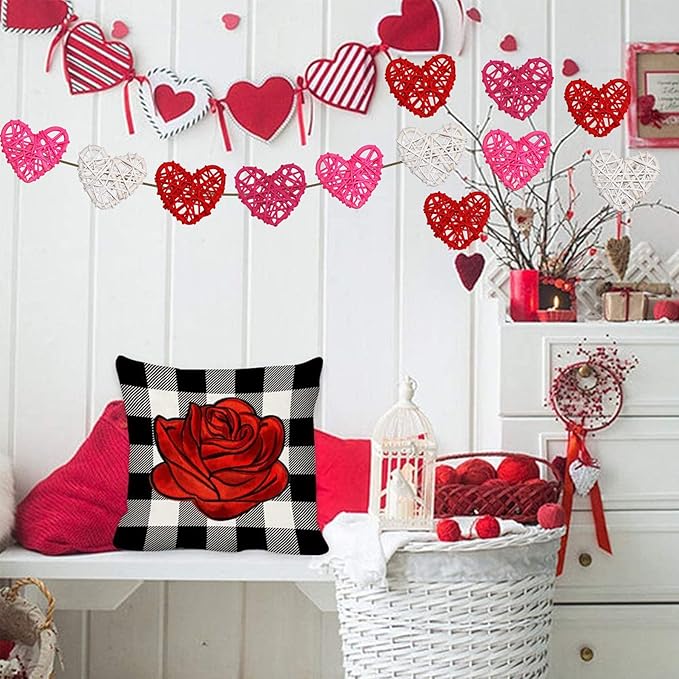 STMK Natural Rattan Decorative Balls, 24 Pcs 2.36" Heart Shaped, for Valentine's Day Decor, DIY Vase Bowl Filler, Wedding Decoration (Red, Rose, Pink, White)