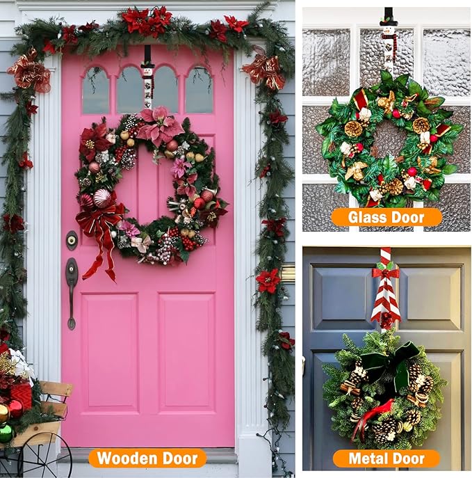 2 Pack Metal Wreath Hanger，13.78IN Wreath Hanger for Front Door Christmas Wreath Decoration，Wreath Hooks for Front Door…