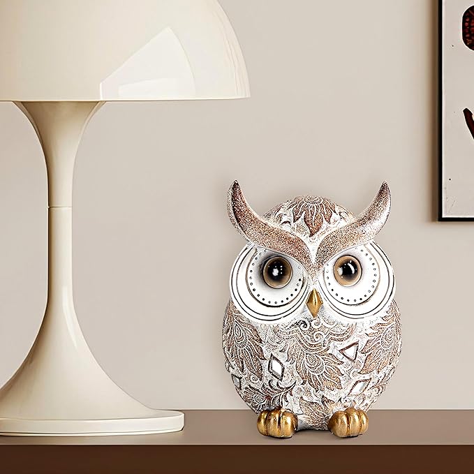 Owl Statue and Figurine for Home Decor Accents Adorable Owl for Shelf Bookshelf Bedroom Living Room Office Table Desk Modern Decorations Animal Sculpture for Birds Lovers