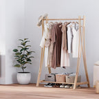 Wooden Retail Display Hanging Clothes Rack with Storage Shelf, 40" W x 57" H Freestanding Heavy Duty Clothing Drying Garment Rack for Hanging Clothes, Coat, Dress, Shirt, Hat