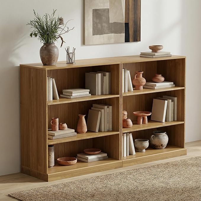 Casaphoria 36" H Wooden Bookshelves, 3 Tier Heavy Duty Bookshelf with Adjustable Shelves, Farmhouse Bookshelf with 16" Deep Storage Space for Living Room,Bedroom & Home Office