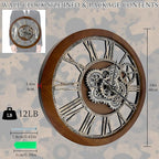 HOIBAI Clocks for Living Room Decor, Large Wall Clock 24 in (60cm) Clocks Wall Decor, Moving Gear Wall Clock, Farmhouse Vintage Industrial Oversized