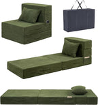 Folding Sofa Bed, 4 in 1 Convertible Sleeper Chair with Pillow, Single Memory Foam Fold Out Chair Bed, Modern Floor Futon Sofa Couch Mattress for Living Room/Guest/Apartment, Green