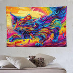 VUMIVI Colorful Cat Tapestry Pet Oil Painting Print Rainbow Colorful Abstract Art Pattern Tapestry Wall Hanging for Living Room Bedroom Dorm Classroom Aesthetic Decor W90xL60in