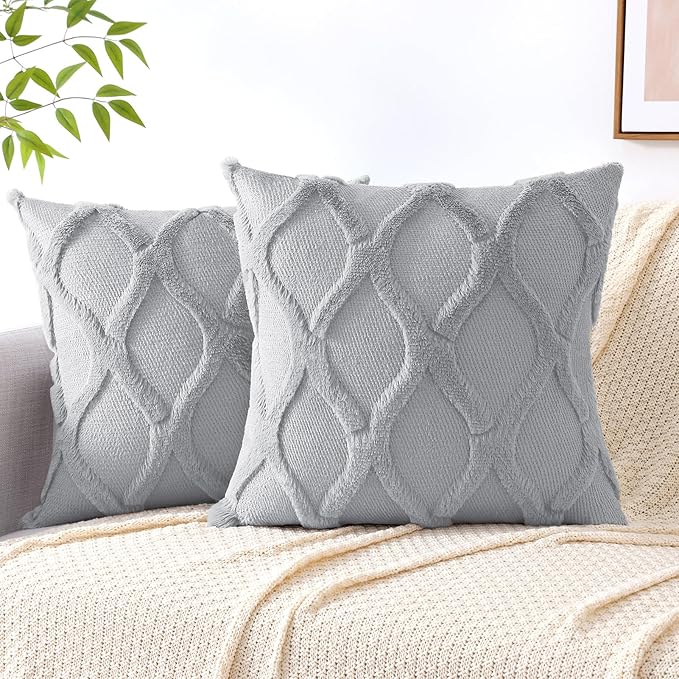 decorUhome Spring Euro Sham Throw Pillow Covers 24x24 Inch Set of 2, Soft Plush Faux Fur Wool Grey Couch Pillow Covers, Decorative Neutral Pillow Cases for Bed Sofa Living Room Home Decor