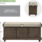 OSP Home Furnishings Dover Coastal Lift-Top Storage Bench with Shutter Face Styling, Dark Walnut Finish with Beige Fabric Cushion