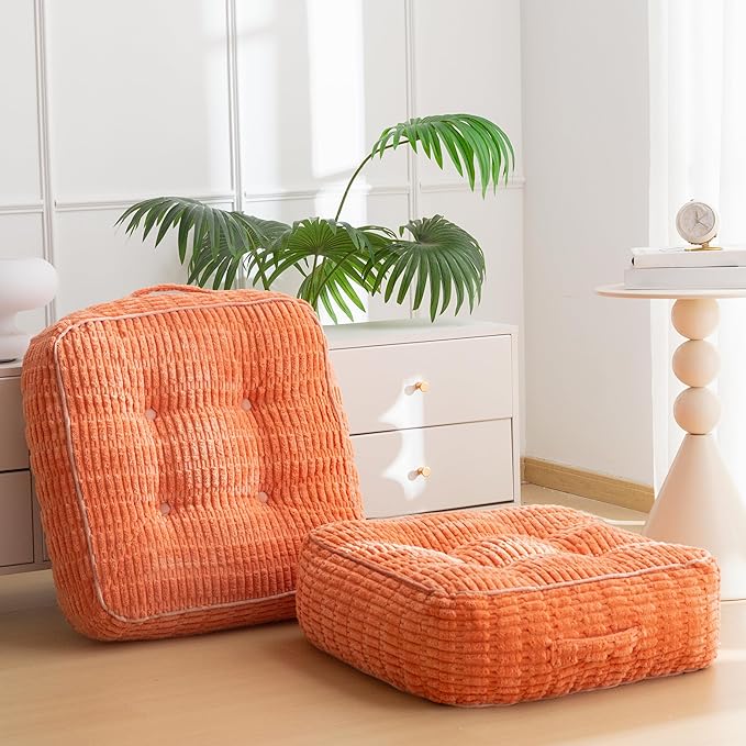 8" Washable Floor Pillow Cushion for Adults, Meditation Cushion Pillow, Removable Tufted Blended Corduroy Cover, Large Square Floor Sitting for Tatami Living Room or Yoga, 2Pack, Machine Washable