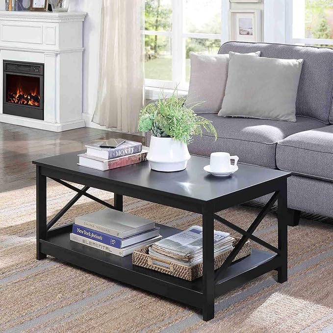 Convenience Concepts Oxford Coffee Table with Shelf, Black