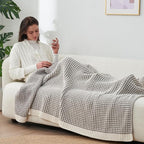 Amélie Home Waffle Chenille Throw Blanket for Couch, Pineapple Stitch Knit Soft Cozy Knit Blanket Decorative Throw for Sofa, Chair, 50"x60", Grey&Ivory